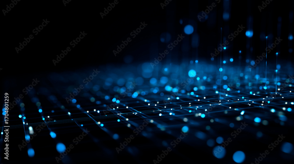 Poster blue abstract tech map with glowing nodes