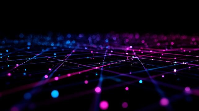 Glowing neon grid with intersecting purple and blue lines