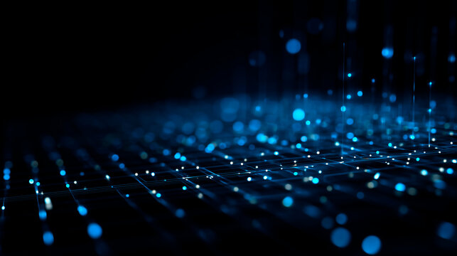 Blue abstract tech map with glowing nodes - Powered by Adobe