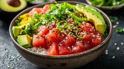 Fresh Tuna Poke Bowl with Avocado and Cucumber