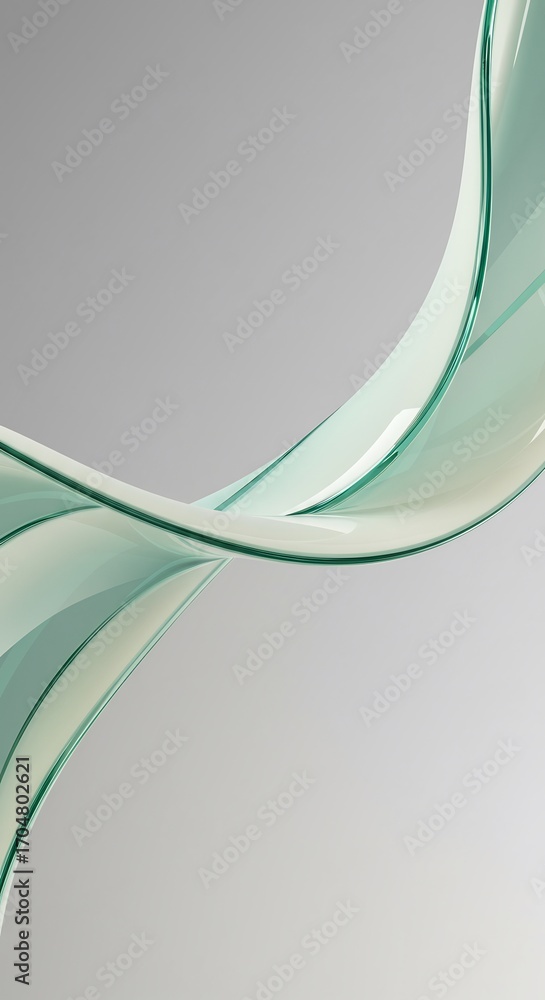 Poster a 3d render of a flowing glass wave with elegant green edges. the minimalist and sophisticated desig