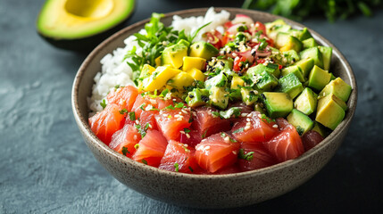 Fresh Tuna Poke Bowl with Avocado and Cucumber