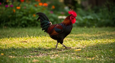 Fototapeta premium Rooster on grassy field