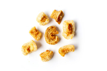 Crispy pork cracklings, a crunchy savory snack.