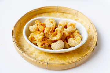 Crispy pork cracklings, a crunchy savory snack.