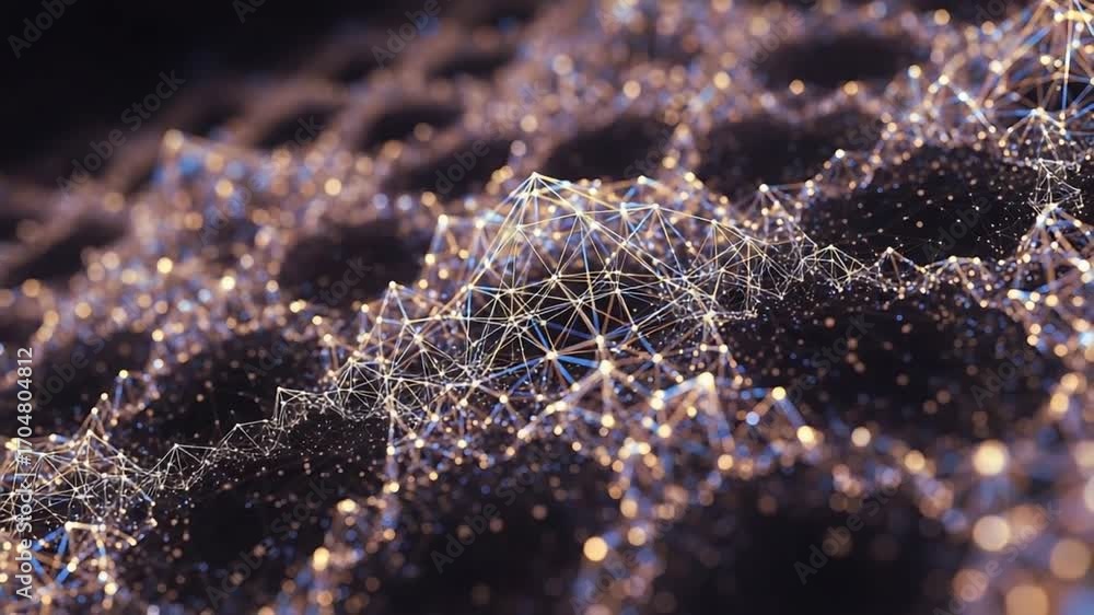 Poster abstract digital network of glowing data connections with dynamic particle flow