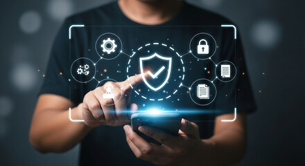 Digital Security Shield Cybersecurity on Mobile Data Protection and App Security Cloud Protection Firewall on Phones and