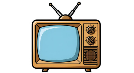 Retro television with antenna isolated on transparent background