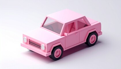 A minimalist voxel art toy car in soft pink color, rendered in isometric view. The car is centered against a clean white background. create by AI-generated
