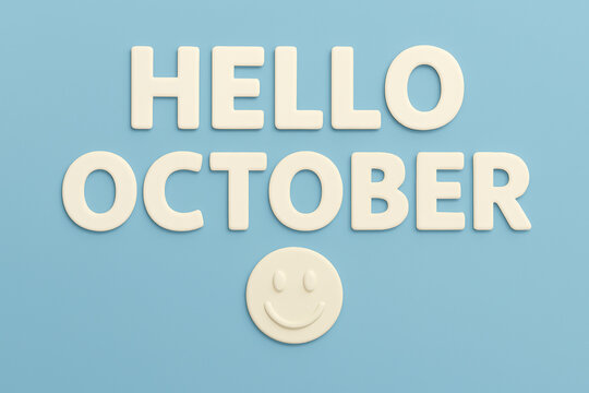 A clean, minimalist 3D rendering with a "Hello October" message. A sleek and modern visual for monthly greetings, new beginnings, and seasonal content.
