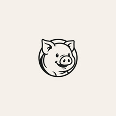 Head pig logo vector hipster vintage illustration