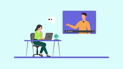 Animated video of goal online school class. Study online concept. Full length animated illustrations. High quality 4k footage