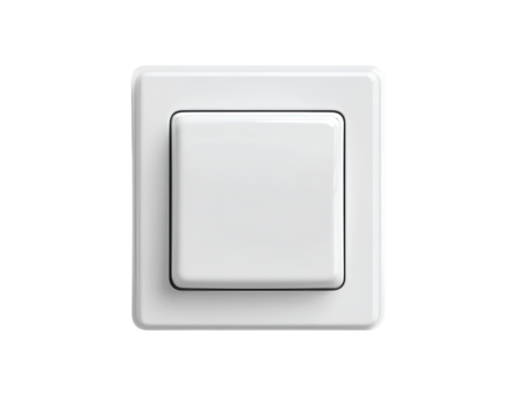 Top-down view white light switch icon isolated on transparent background PNG.