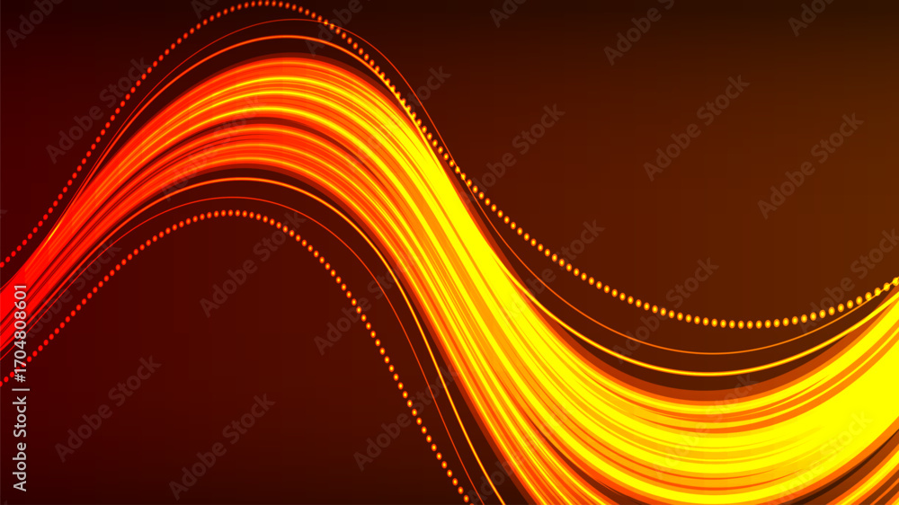 Poster abstract digital wave with flowing lines and glowing particles.
