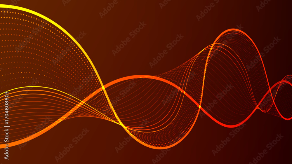 Poster abstract digital wave with flowing lines and glowing particles.