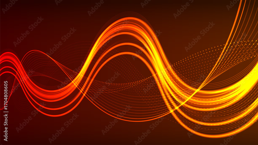 Poster abstract digital wave with flowing lines and glowing particles.