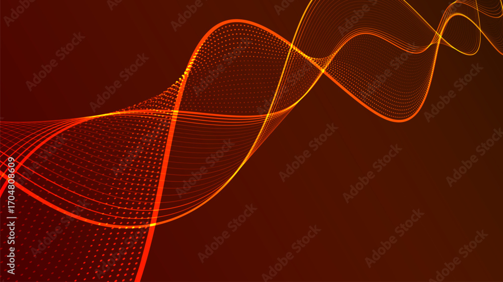 Poster abstract digital wave with flowing lines and glowing particles.