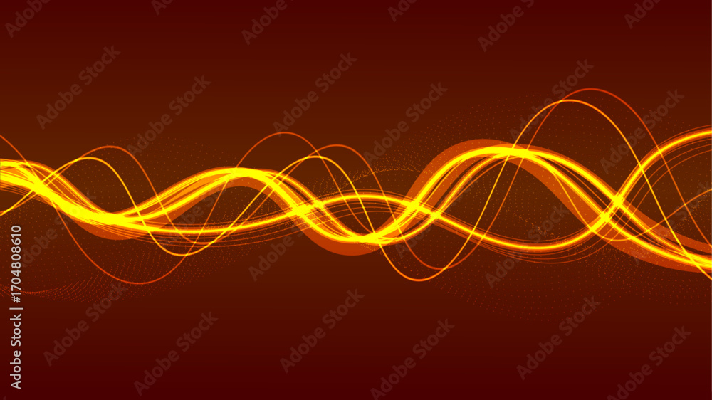Poster abstract digital wave with flowing lines and glowing particles.