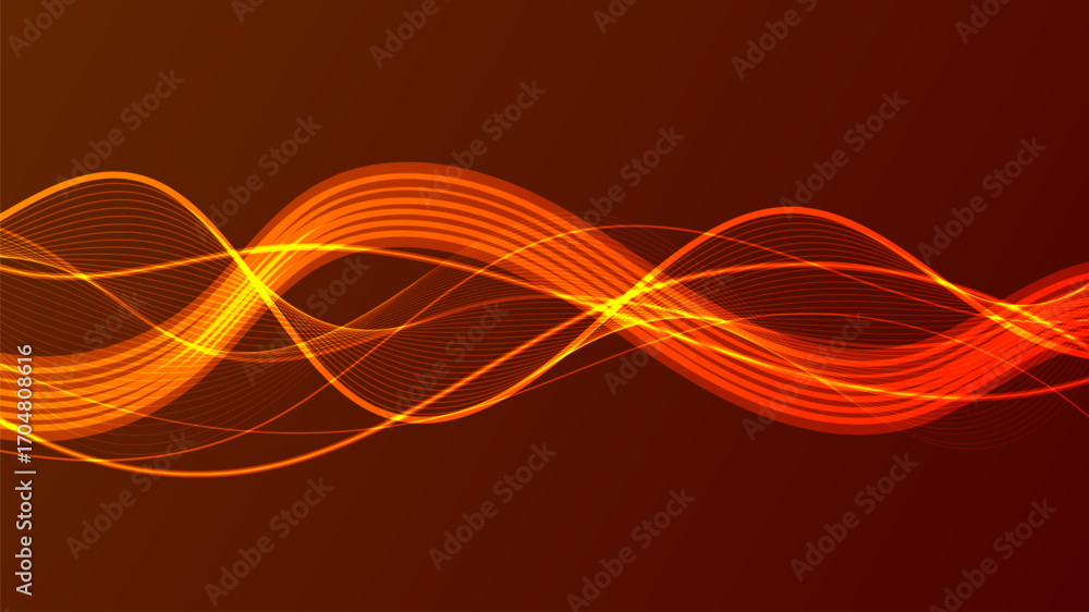 Poster abstract digital wave with flowing lines and glowing particles.