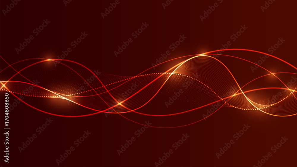 Poster abstract digital wave with flowing lines and glowing particles.