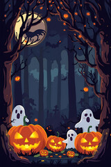 halloween background with pumpkin and bats