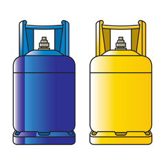 isolated large LP gas cylinder in yellow and blue vector art