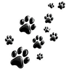 Fototapeta premium Collection of glossy black 3D animal paw prints.