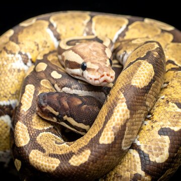 Two Ball Pythons intertwined