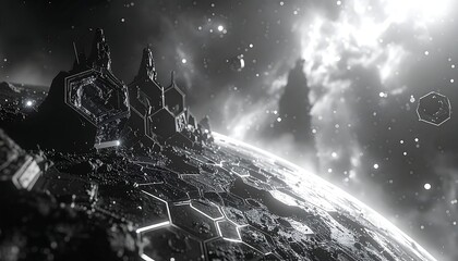 Futuristic alien landscape in space