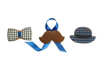 Bow tie, mustache, and hat raise awareness, isolated on white, PNG