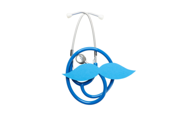 Blue mustache stethoscope promotes prostate health, isolated, PNG