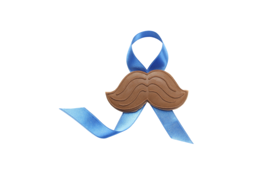 Blue ribbon, mustache: prostate cancer awareness, isolated, PNG