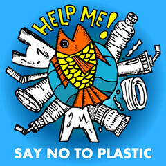 Help Me,  Say no to plastic, poster vector