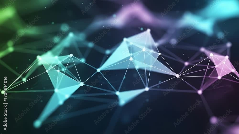 Poster abstract digital network visualization showing connecting lines and nodes in motion