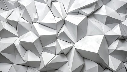 Obraz premium Abstract White Low Poly Geometric Faceted Surface Triangle Polygon Pattern with Interlocking L Shaped Blocks Forming Pixel Mosaic