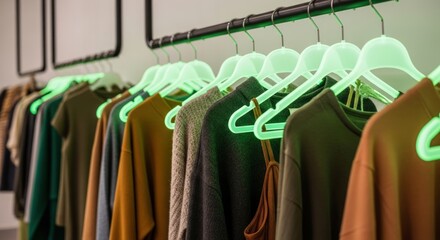Obraz premium Stunning modern wardrobe showcase featuring earthy tones and stylish apparel for sophisticated buyers