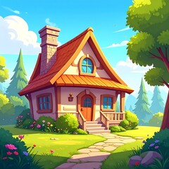 Cute cottage in a sunny meadow