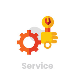 Service icon isolated on white background flat design style gear and wrench vector illustration concept of technical support, maintenance, repair