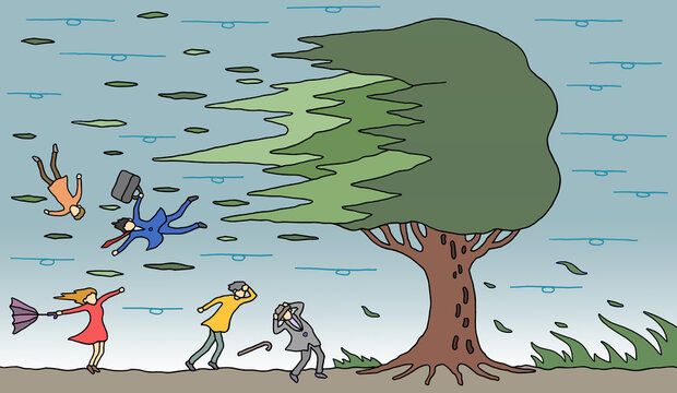 自然災害のイラスト - 暴風・強風・台風・異常気象・環境問題