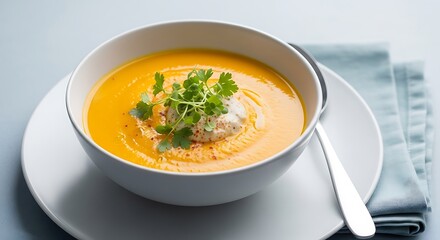 Creamy Carrot Soup with Toppings.