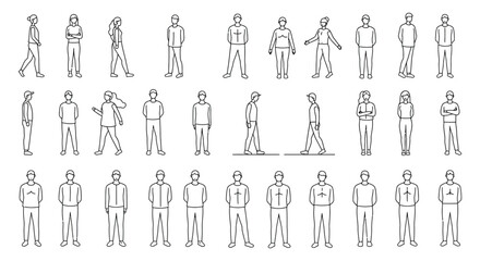 diverse people outlines standing walking showcasing community representation and inclusion for website illustrations and human resources presentations.