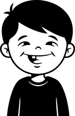 Smiling Boy Cartoon with Missing Tooth, Expressing Joy and Happiness.