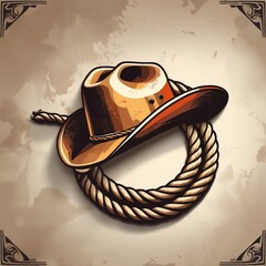 Classic Western Cowboy Hat and Lasso Rope Art Capturing Rustic Spirit and Frontier Charm