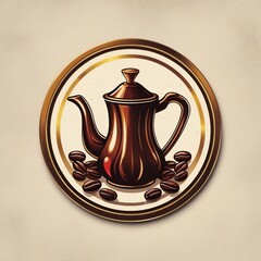 Elegant Coffee Pot and Roasted Beans Emblem Rich Brown Gold Tones for Beverage Enthusiasts
