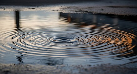 Close-up of water ripples reflecting evening colors, creating a serene atmosphere.