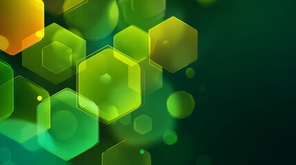Abstract futuristic geometric medical background with green gradient, hexagon and circle transparent shapes, modern elegant scientific design, minimal clean composition, high resolution and detailed
