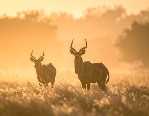 Sunrise view of two antelopes