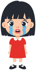 Upset Little Girl in Red Dress Crying Tears