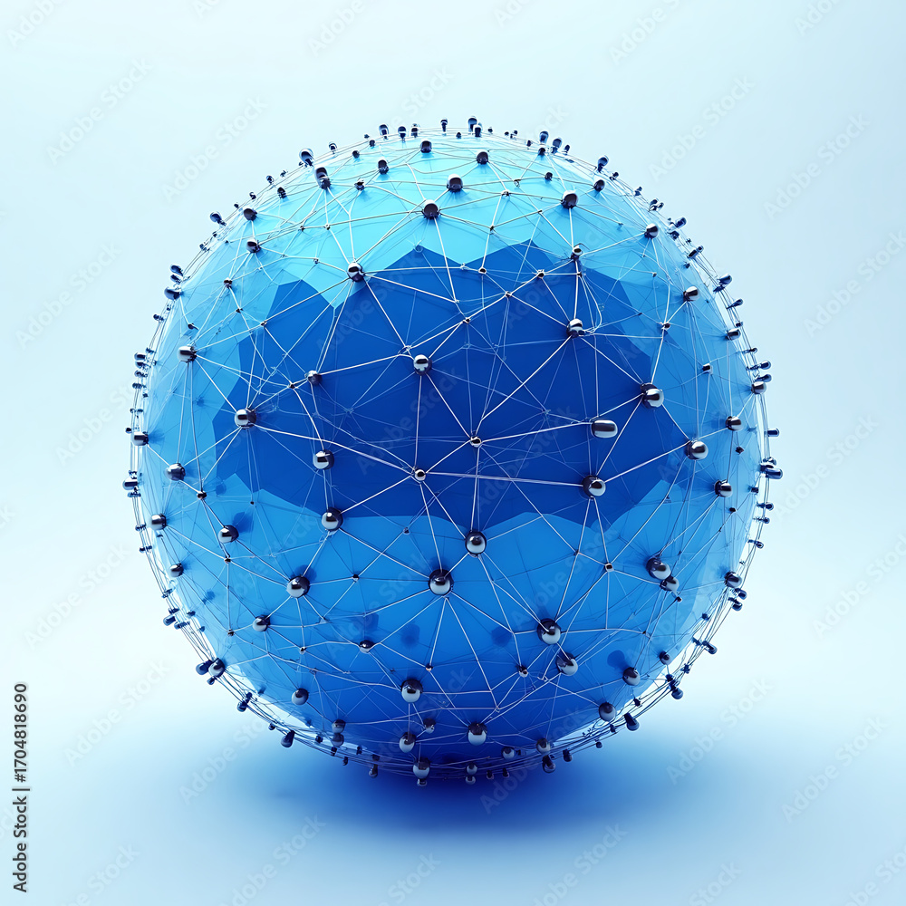 Poster modern 3d sphere with interconnected network, representing global data and communication
