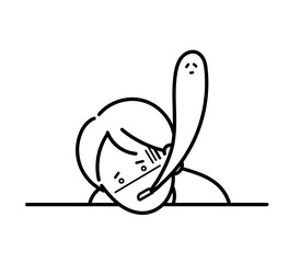 疲労困憊の医師のイラスト　線画のみ